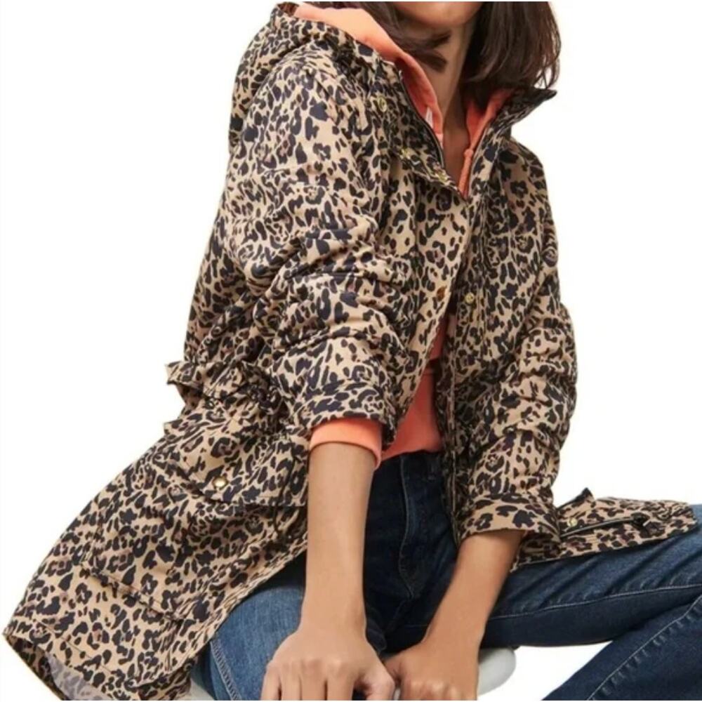 J. Crew Factory Leopard Print Utility Jacket with Coral Lining